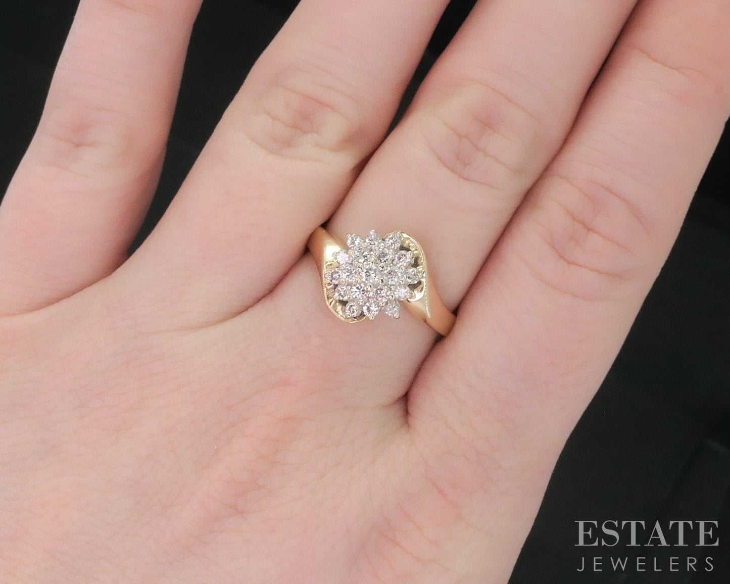Vintage 14k Yellow Gold Natural .35ctw Diamond Cluster Bypass Ring 3.7g i18657b