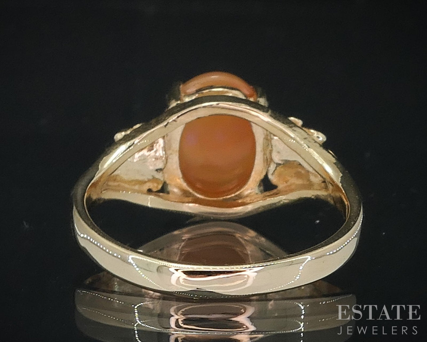 14k Yellow Gold Oval Natural Mexican Fire Opal Leafy Ladies Ring 3.3g i18692b