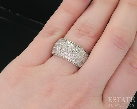 10k White Gold Pave Set Natural .80ctw Diamond Ladies Band Ring 6.4g i18691b
