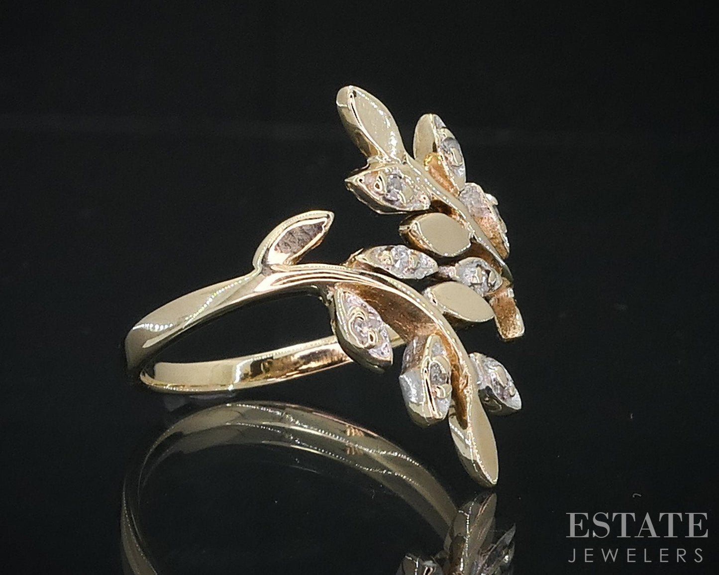 10k Yellow Gold Natural Diamond Vine Ladies Bypass Band Ring 2.3g i18689b