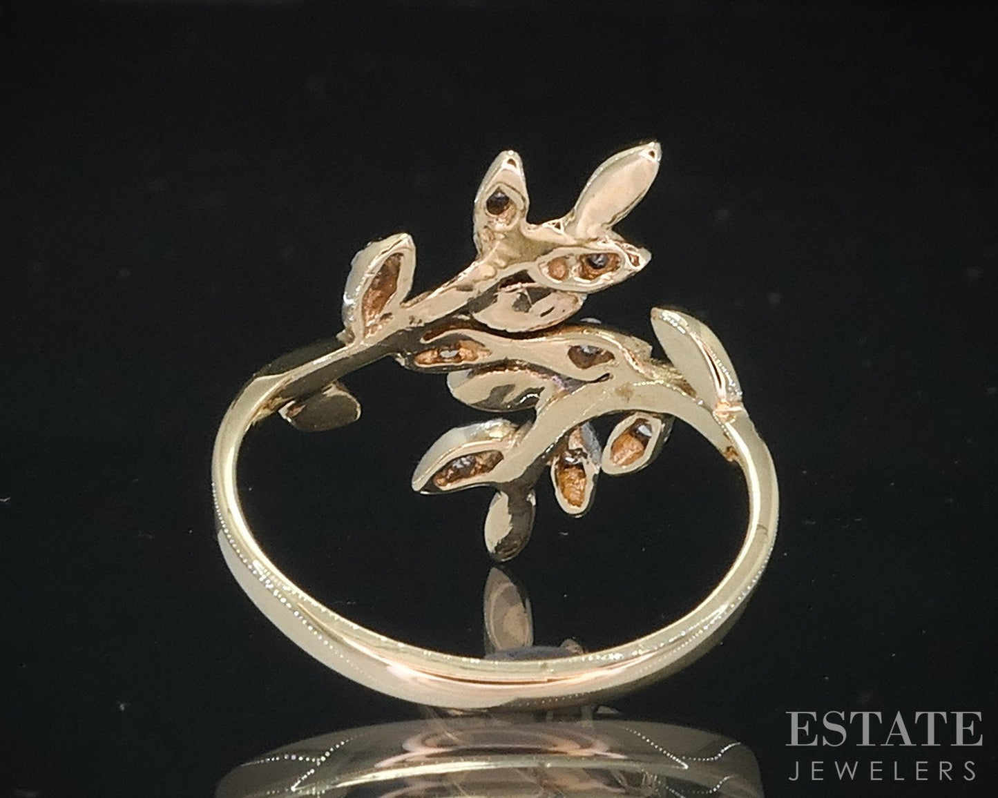 10k Yellow Gold Natural Diamond Vine Ladies Bypass Band Ring 2.3g i18689b