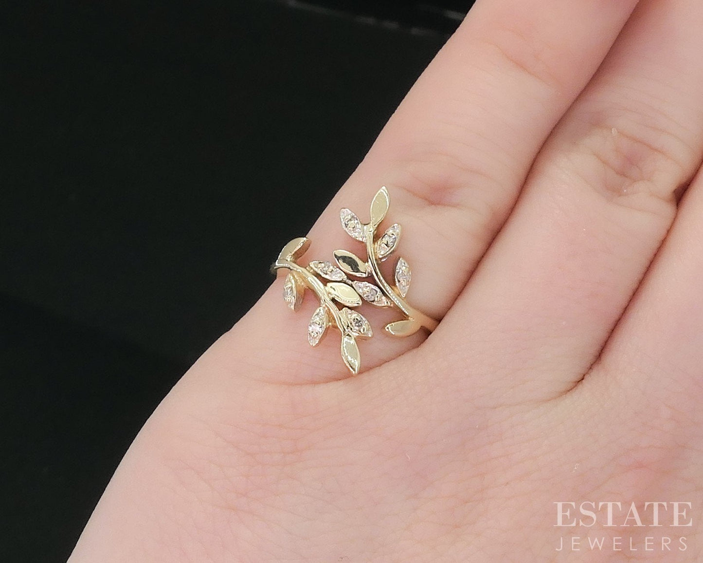 10k Yellow Gold Natural Diamond Vine Ladies Bypass Band Ring 2.3g i18689b