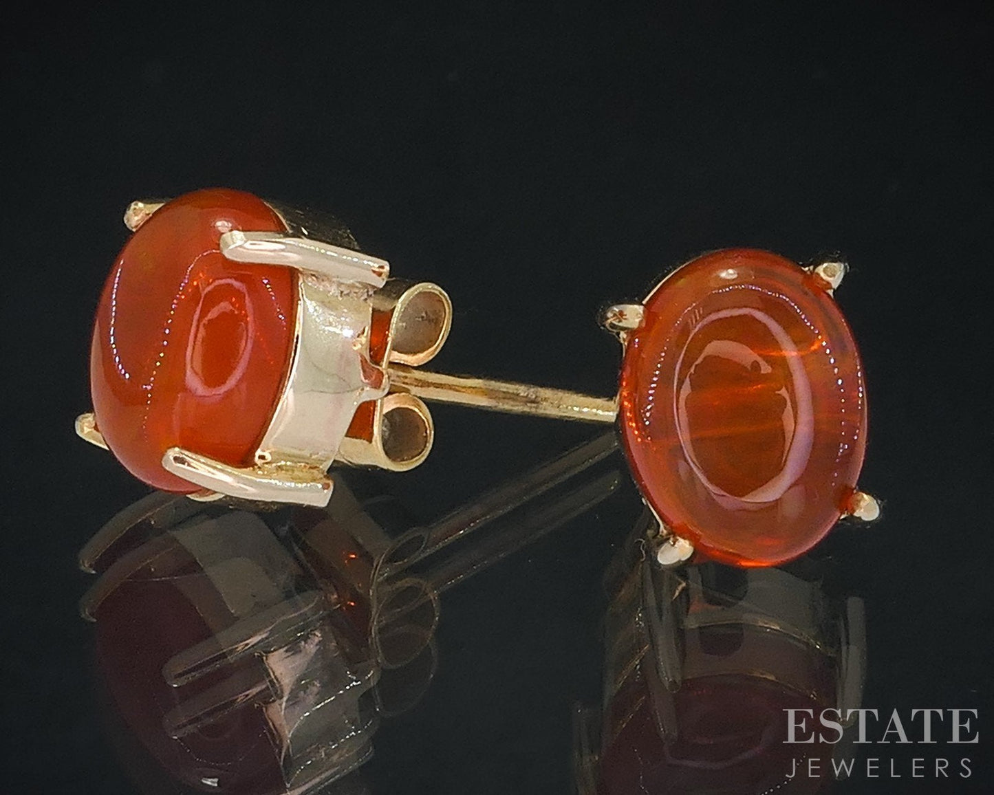 10k Yellow Gold Natural Mexican Fire Opal Stud Earrings 2.5g i18688b