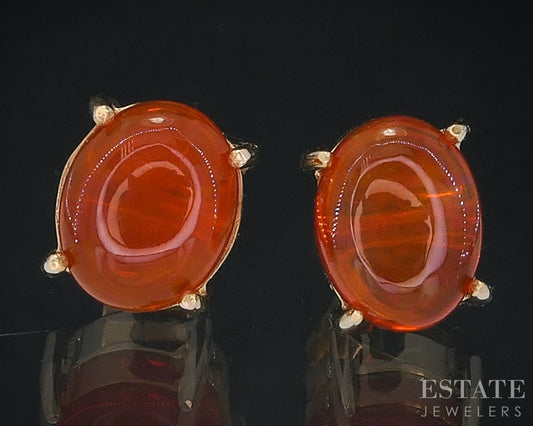 10k Yellow Gold Natural Mexican Fire Opal Stud Earrings 2.5g i18688b