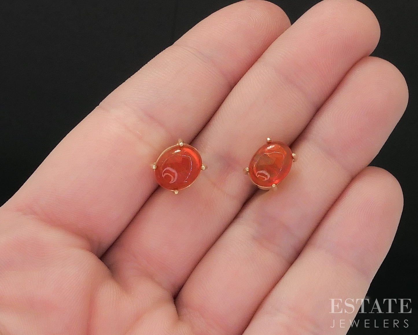 10k Yellow Gold Natural Mexican Fire Opal Stud Earrings 2.5g i18688b