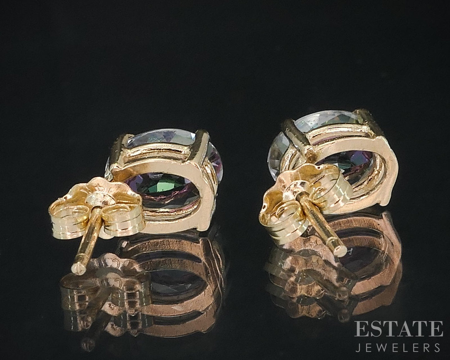 14k Yellow Gold Oval Natural Mystic Topaz Stud Earrings 1.9g i18687b