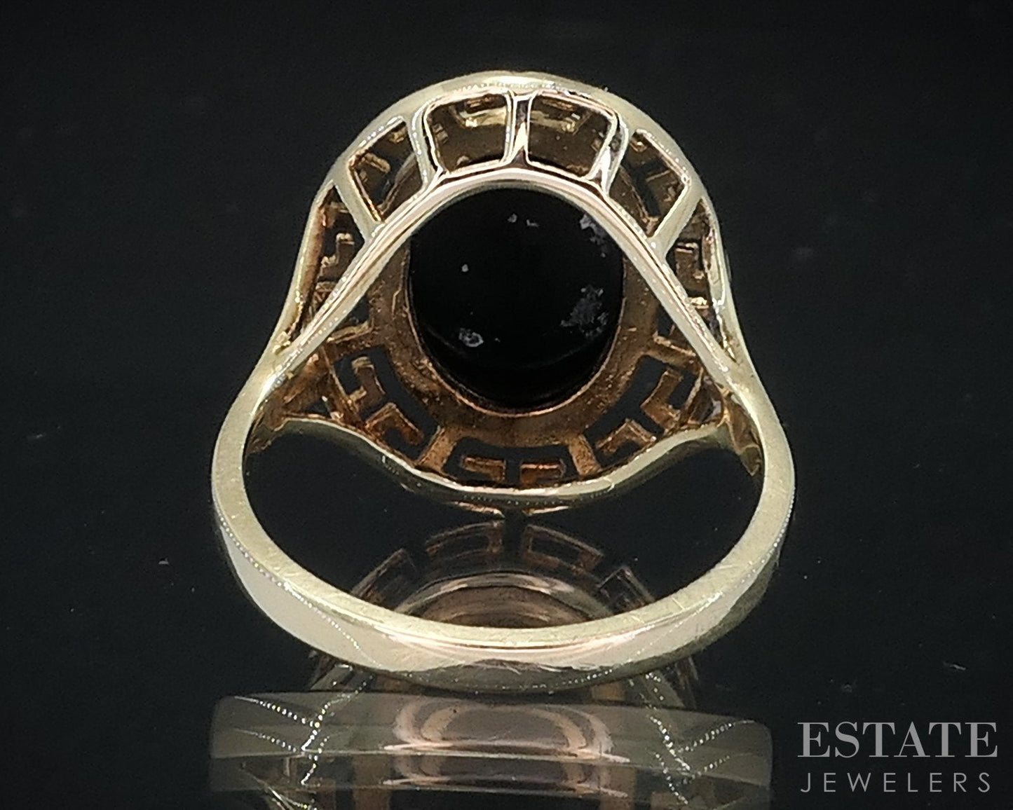 10k Yellow Gold Natural Black Onyx Greek Key Ladies Ring 3.7g i18693b