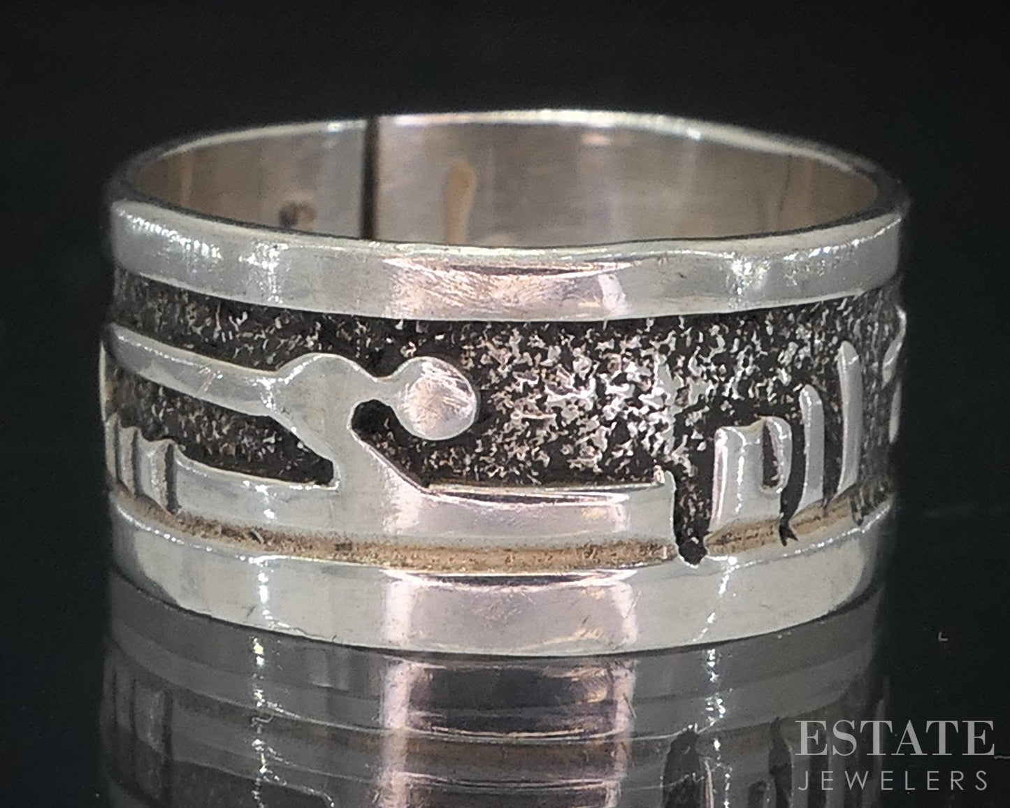 Vintage Sterling Navajo Overlay Gibson Gene Band Ring 3.8g i18717