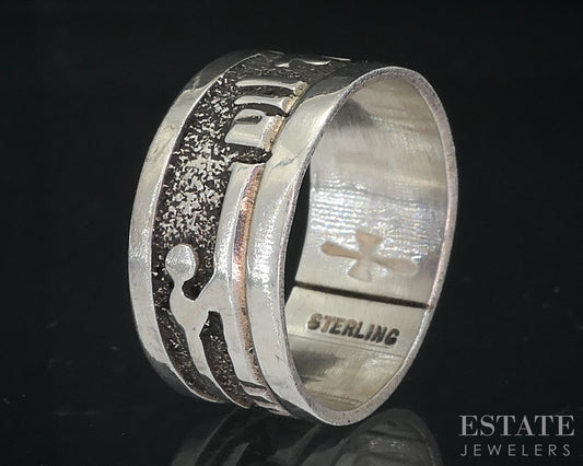 Vintage Sterling Navajo Overlay Gibson Gene Band Ring 3.8g i18717
