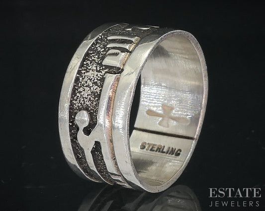 Vintage Sterling Navajo Overlay Gibson Gene Band Ring 3.8g i18717