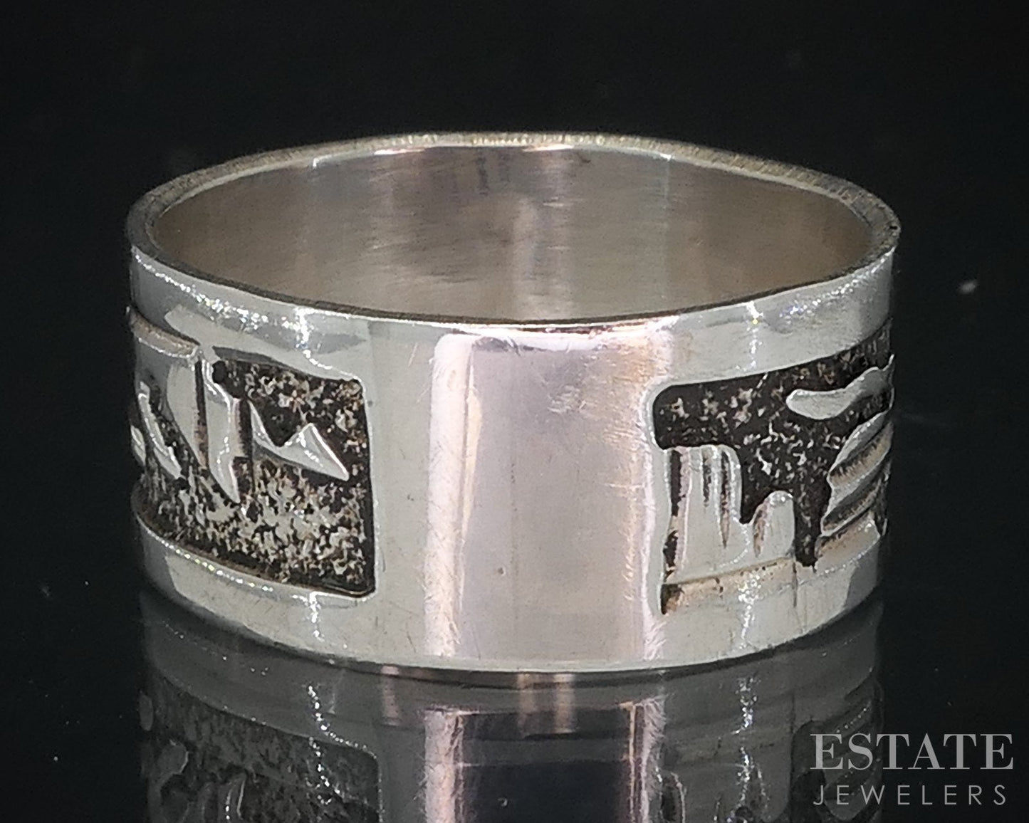 Vintage Sterling Navajo Overlay Gibson Gene Band Ring 3.8g i18717
