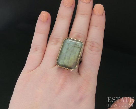 Sterling Silver Natural Labradorite Ladies Large Cocktail Ring 13.7g i18716