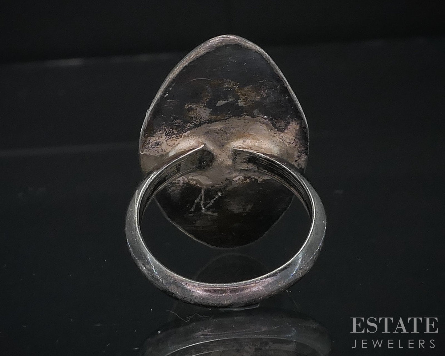 Vintage Sterling Natural Turquoise Navajo Shadowbox Signed Ladies Ring 7g i18715