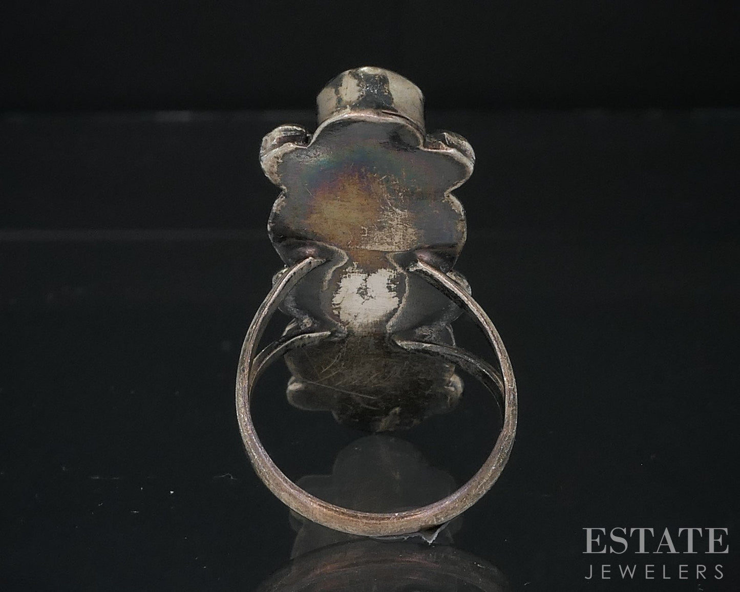 Vintage Sterling Natural Turquoise & Coral Navajo Ladies Shield Ring 6.4g i18713