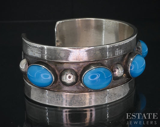 Vintage Sterling Natural Turquoise Navajo Jerry Roan Cuff Bracelet 64.8g i18712