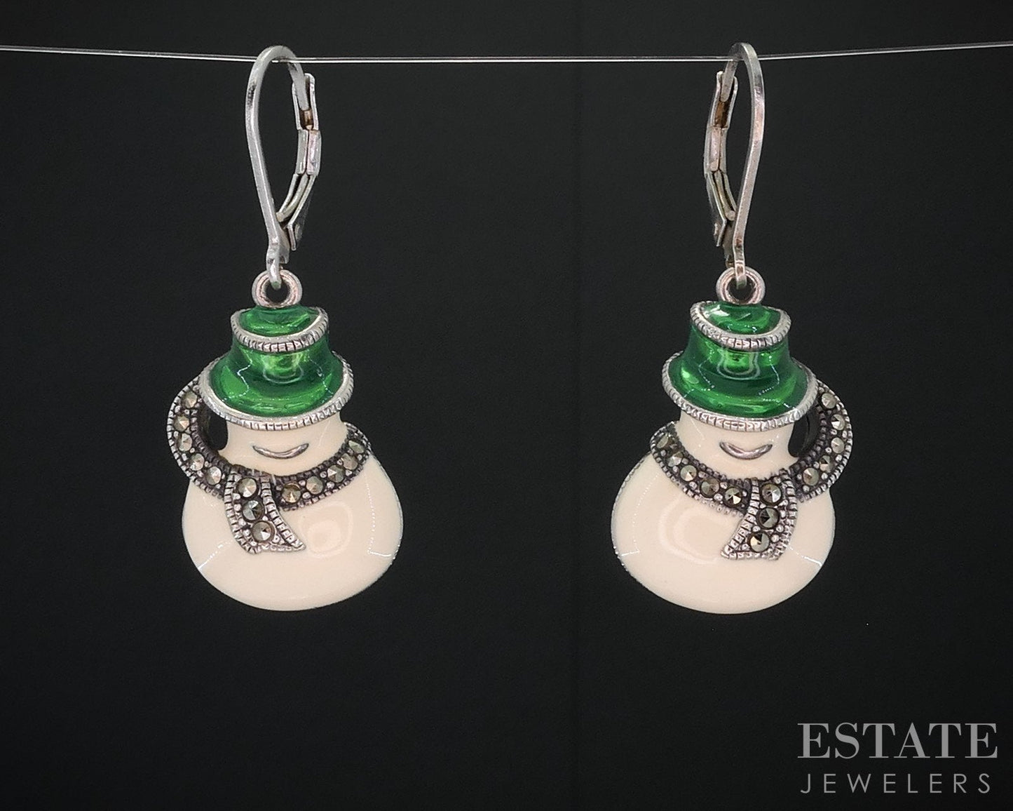 Sterling Silver Judith Jack Natural Marcasite Snowman Earrings 8.3g i18711