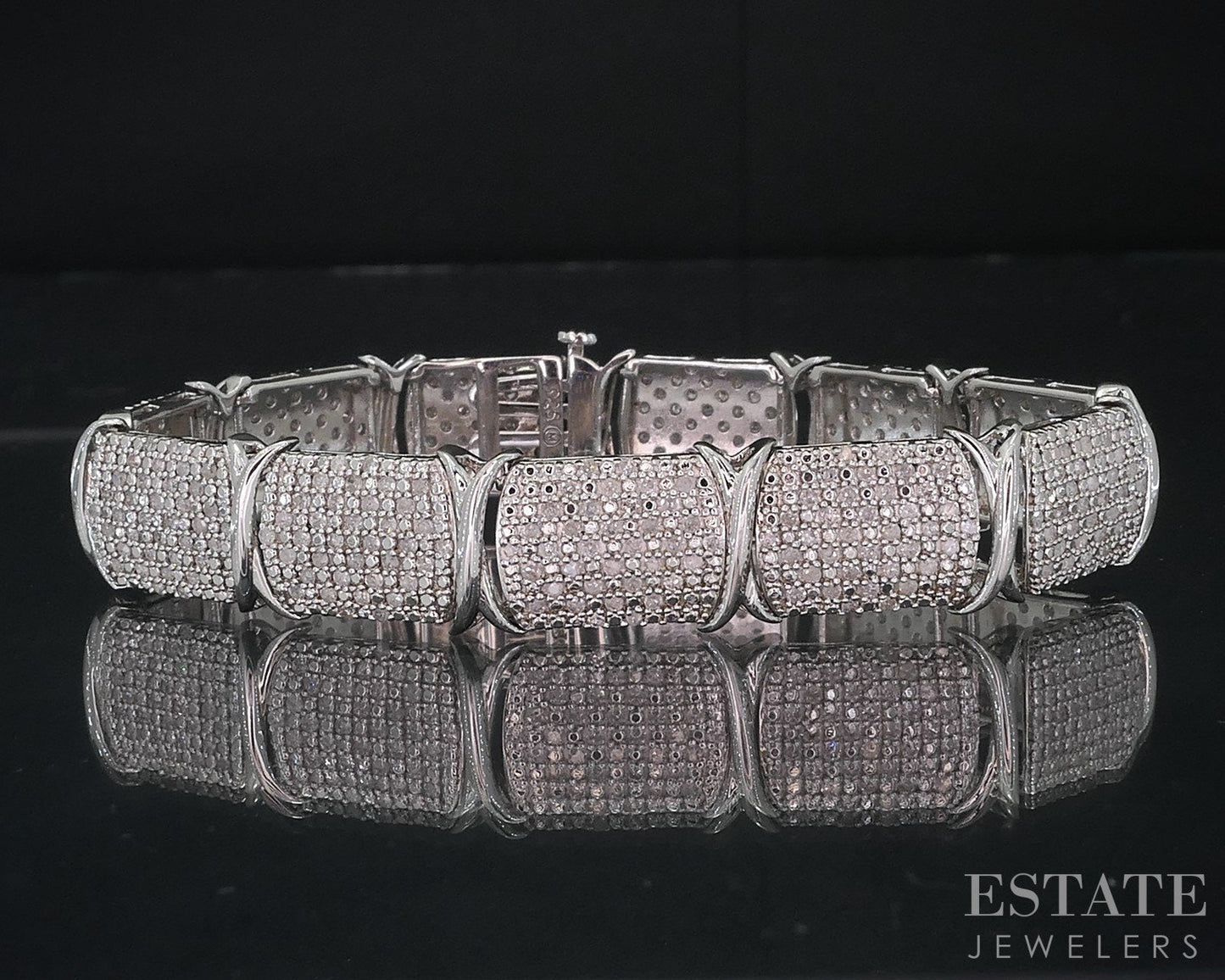 Sterling Natural 4ctw Diamond Panel Link Tennis Bracelet 23.2g 7.25"L i18708