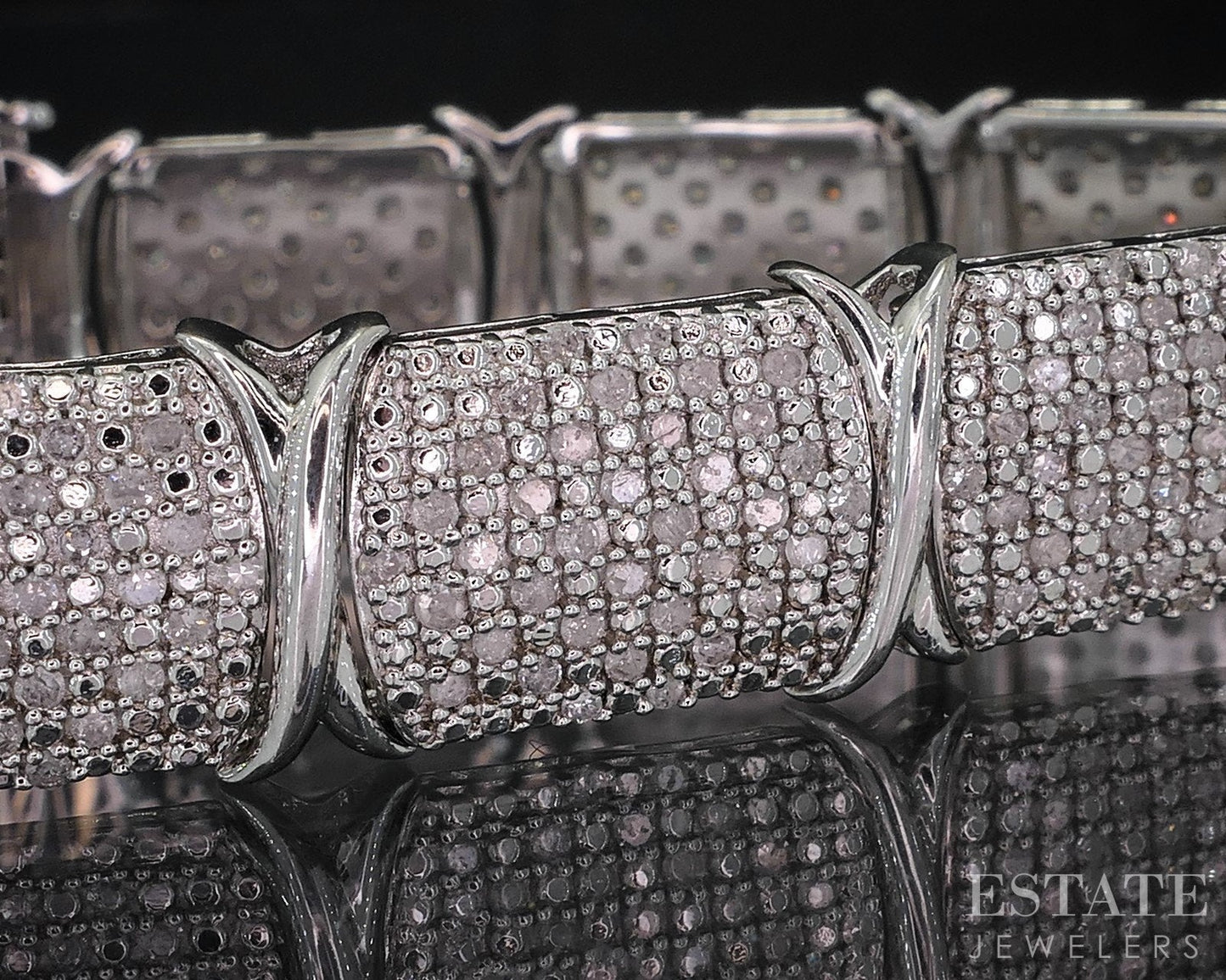 Sterling Natural 4ctw Diamond Panel Link Tennis Bracelet 23.2g 7.25"L i18708