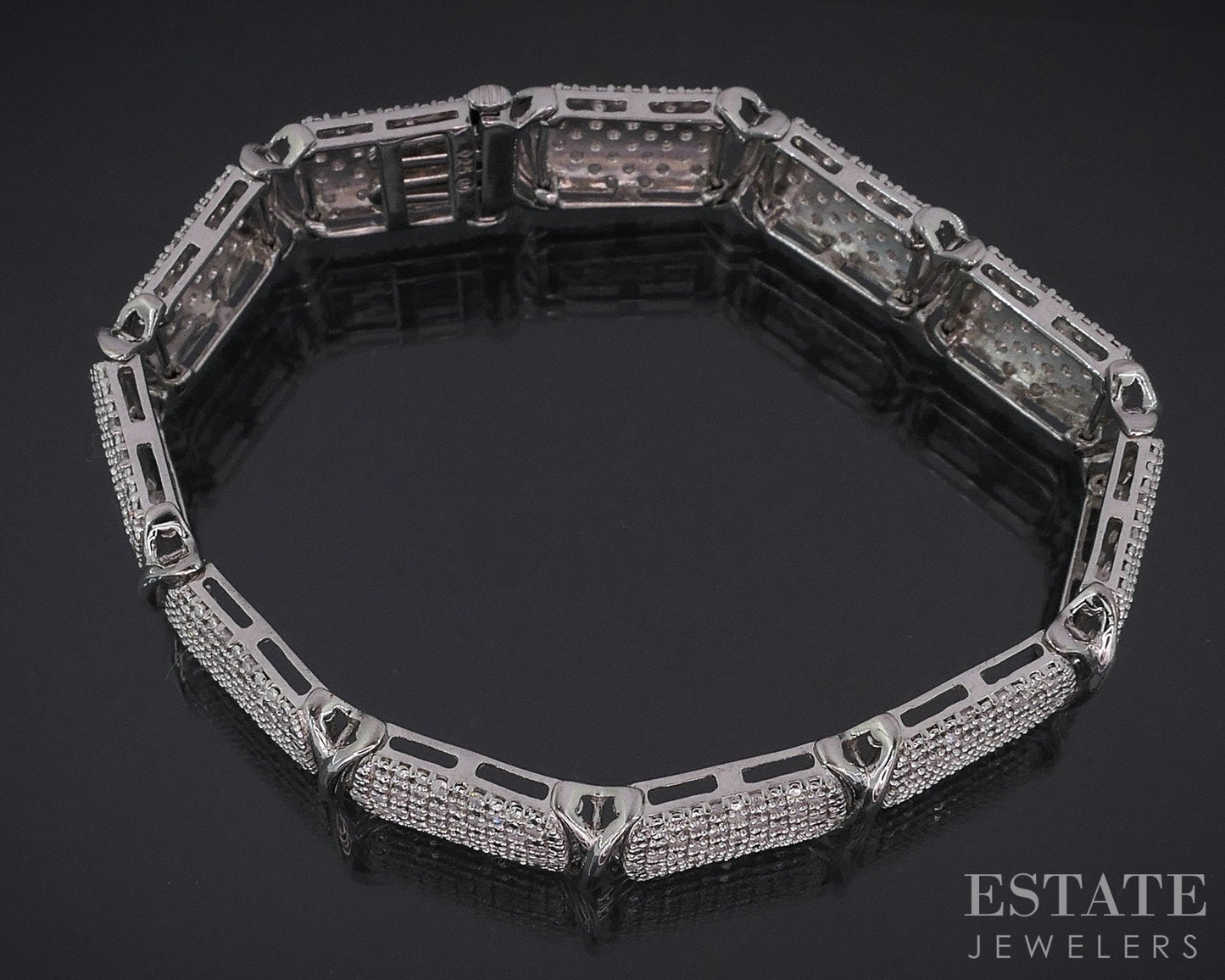 Sterling Natural 4ctw Diamond Panel Link Tennis Bracelet 23.2g 7.25"L i18708