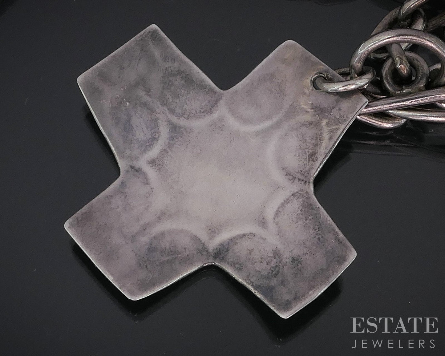 Vintage Sterling Navajo Sunrise Overlay Cross Ladies Necklace 36g 17"L i18707