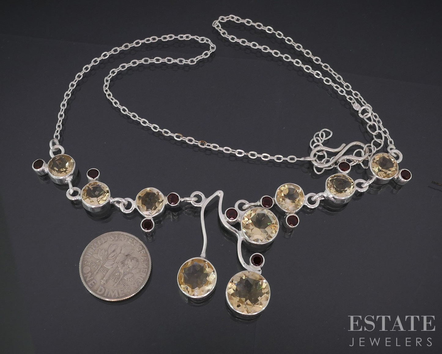 Sterling Silver Natural Citrine & Garnet Ladies Lariat Necklace 14g i18702