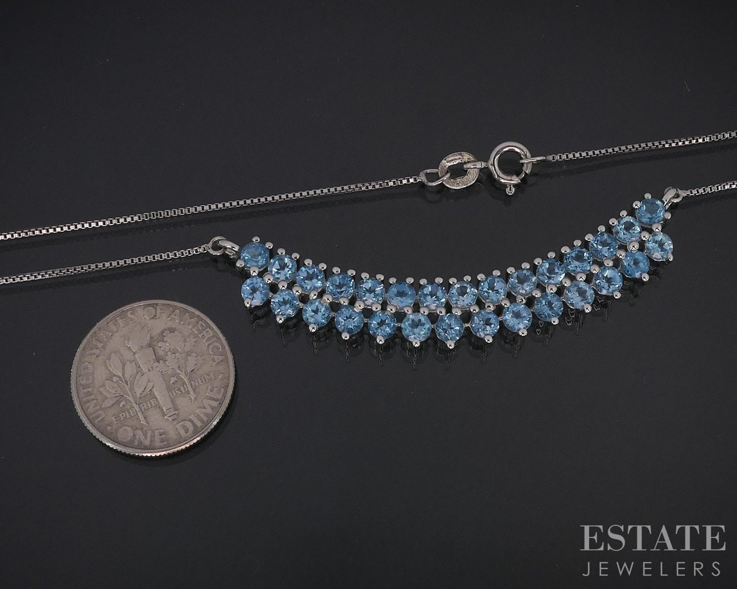 Sterling Silver Natural Blue Topaz Ladies Necklace 5.9g 18.5"L i18740