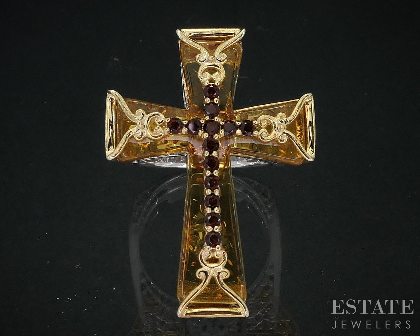 18K/Sterling Michael Valitutti Citrine & Garnet Cocktail Cross Ring 10.6g i18733