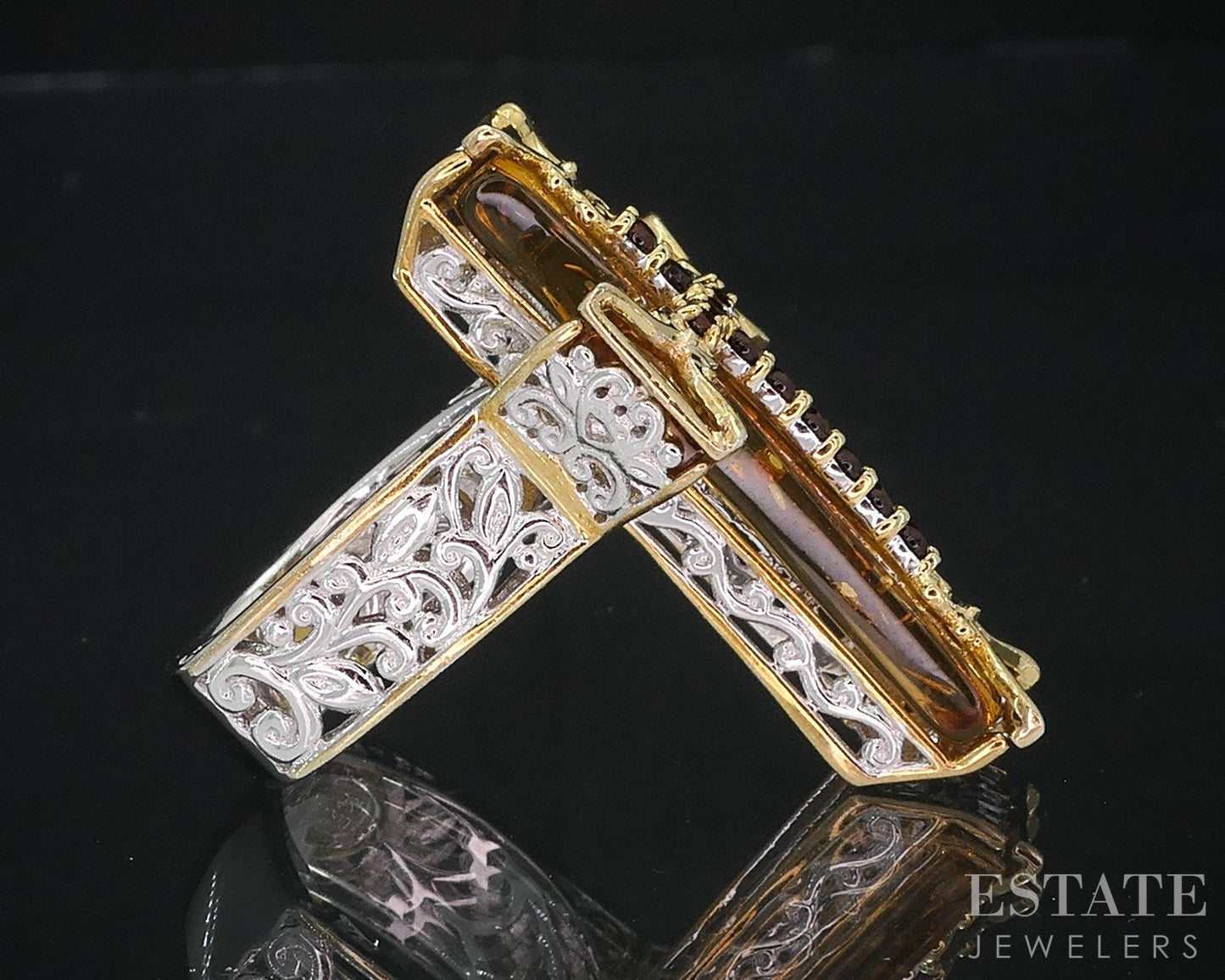 18K/Sterling Michael Valitutti Citrine & Garnet Cocktail Cross Ring 10.6g i18733