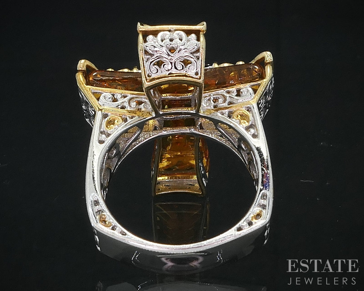 18K/Sterling Michael Valitutti Citrine & Garnet Cocktail Cross Ring 10.6g i18733