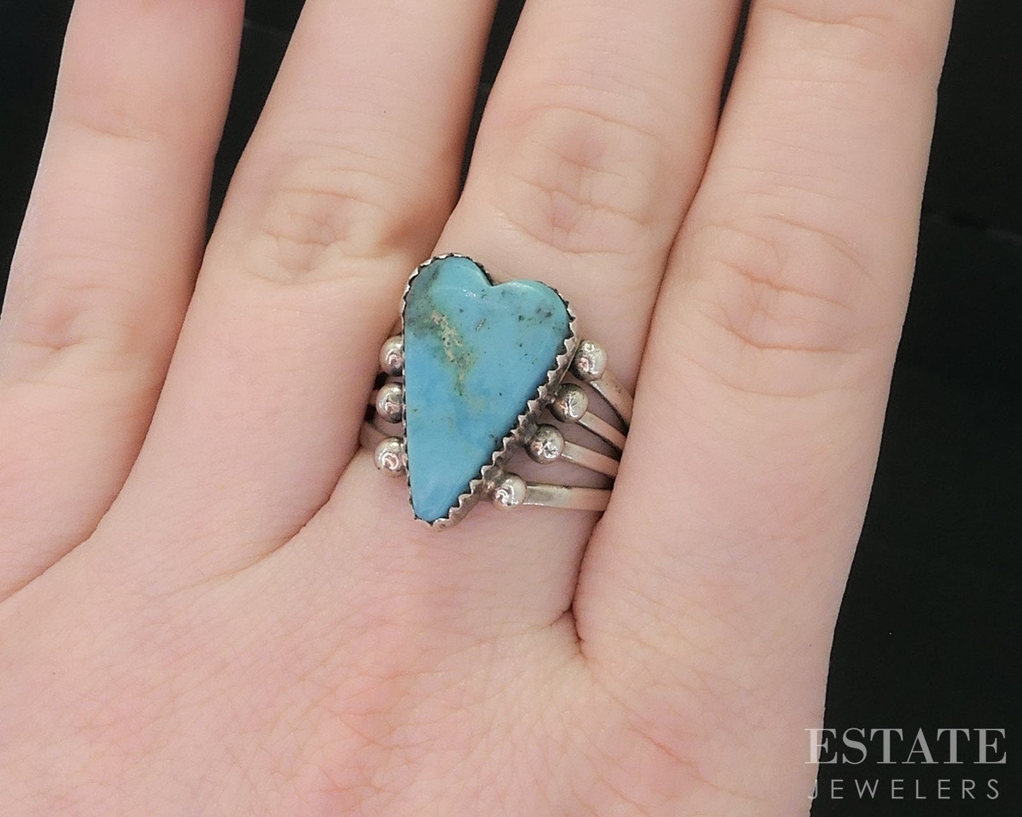 Vintage Sterling Natural Turquoise Heart Navajo G. Boyd Ladies Ring 6.4g i18730