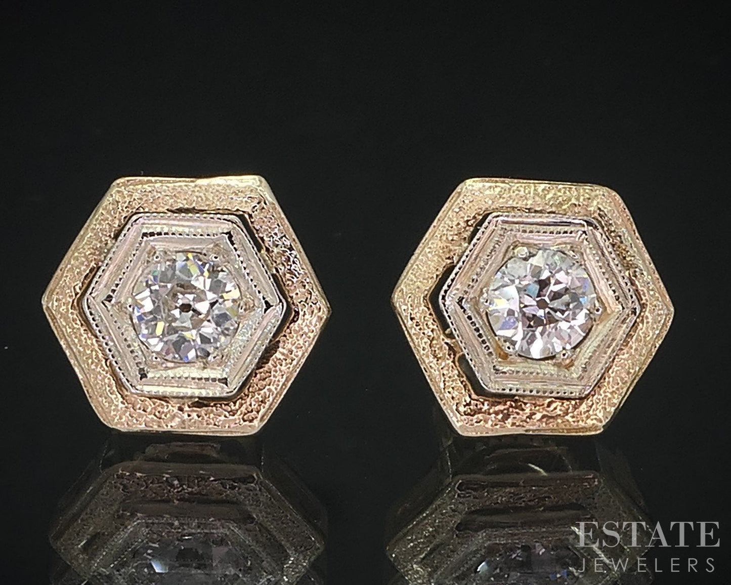 Antique 14k Yellow Gold OEC Natural .24ctw Diamond Screw Back Earrings i18491