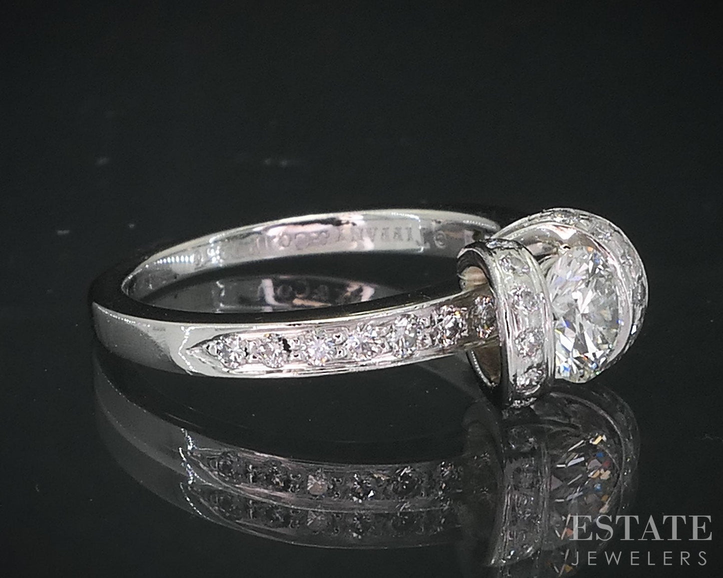 Platinum Tiffany & Co. Natural .79ctw Diamond Ribbon Engagement Ring i18800