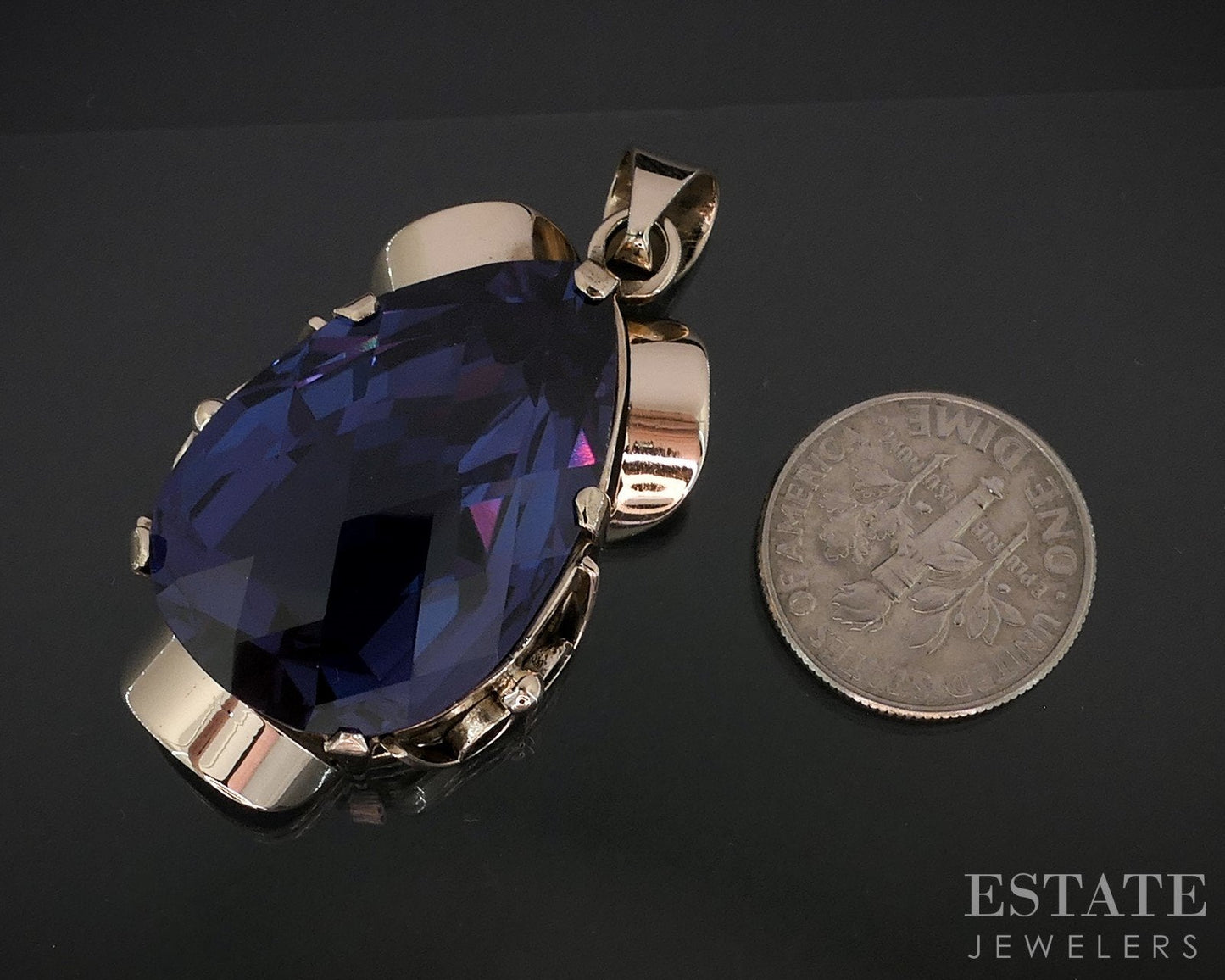 Retro Style 8k Yellow Gold Lab Color Change Sapphire Pendant 16.5g i18822