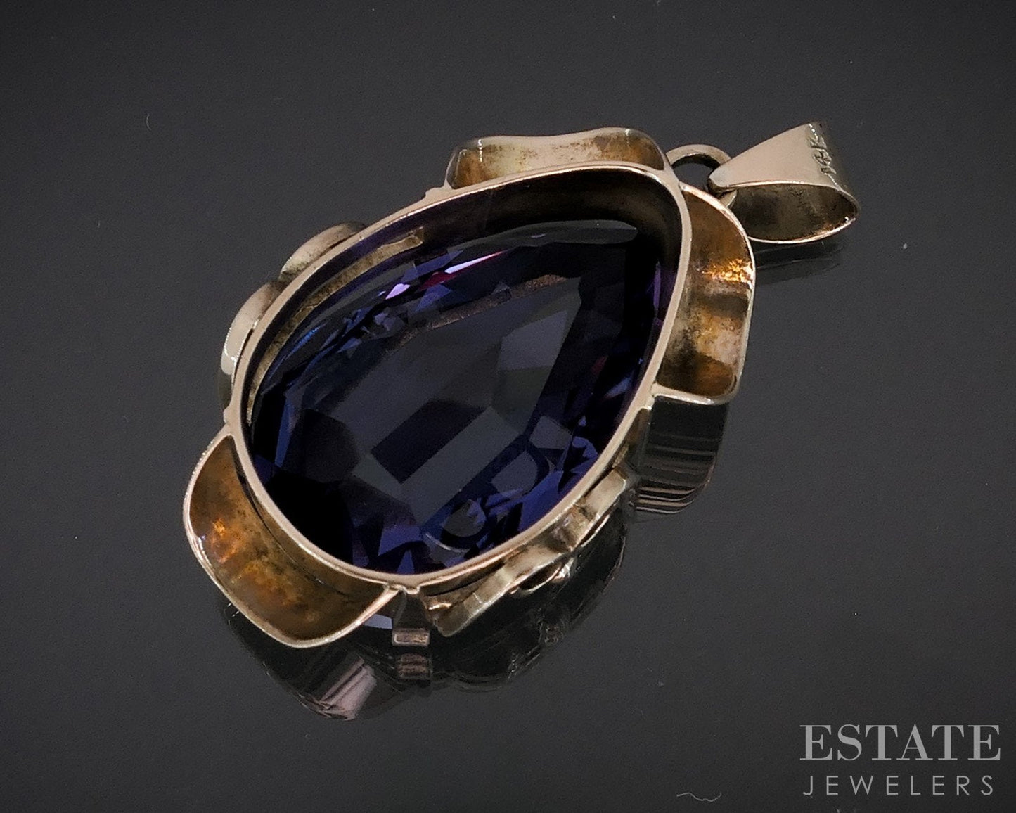 Retro Style 8k Yellow Gold Lab Color Change Sapphire Pendant 16.5g i18822