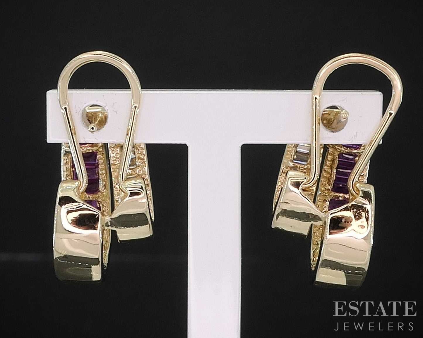 14k Yellow Gold Natural Ruby & Diamond Double Hoop Earrings 6.3g i18821