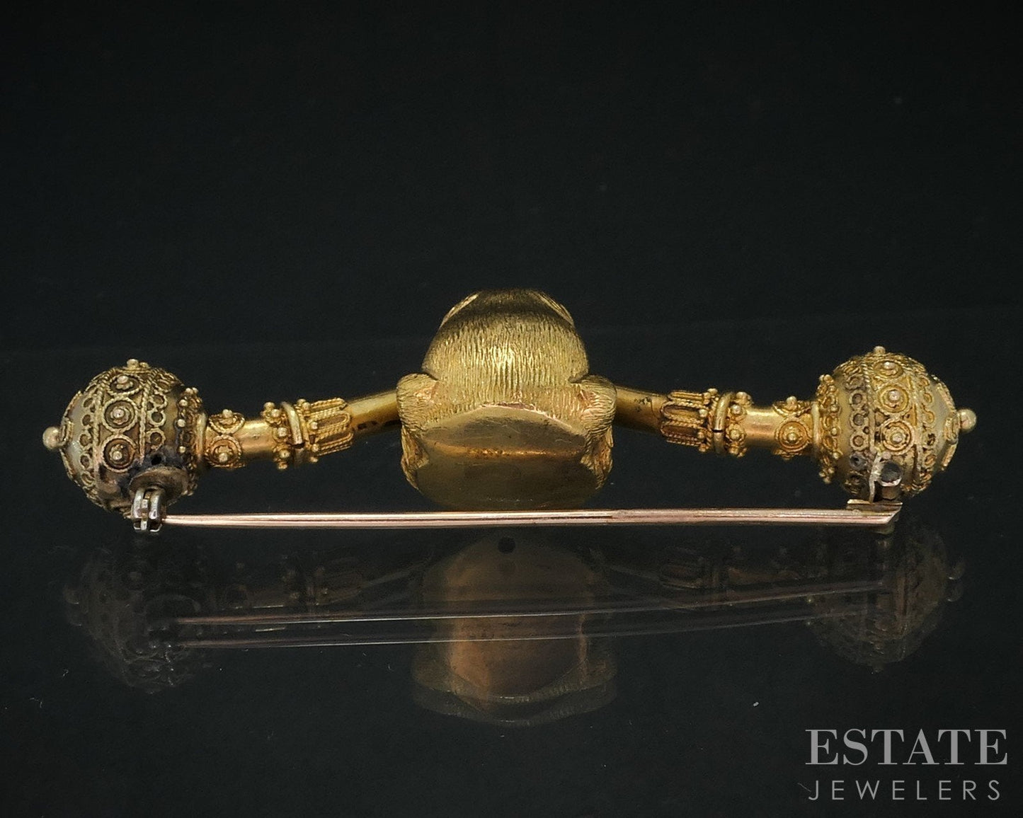 Antique Victorian 18k Yellow Gold Lion Head Bar Ruby Eyes Pin Brooch 8.7g i18802