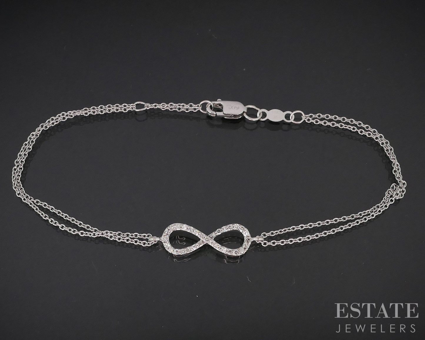 14k White Gold Natural .10ctw Diamond Infinity Knot Link Bracelet 1.7g i18820