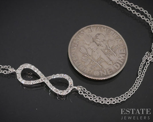 14k White Gold Natural .10ctw Diamond Infinity Knot Link Bracelet 1.7g i18820