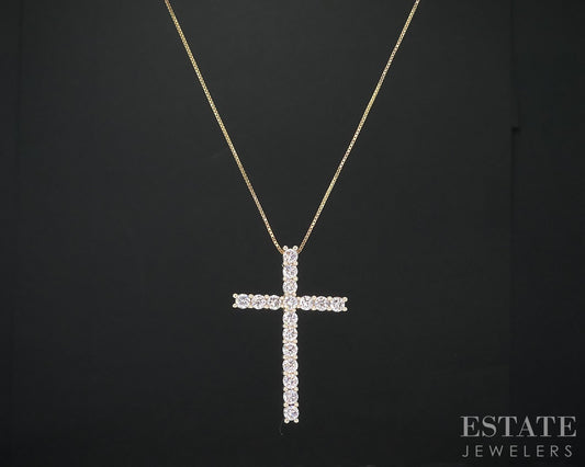 14k Yellow Gold Lab Created Diamond Cross Ladies Necklace 3.3g 19"L i18823