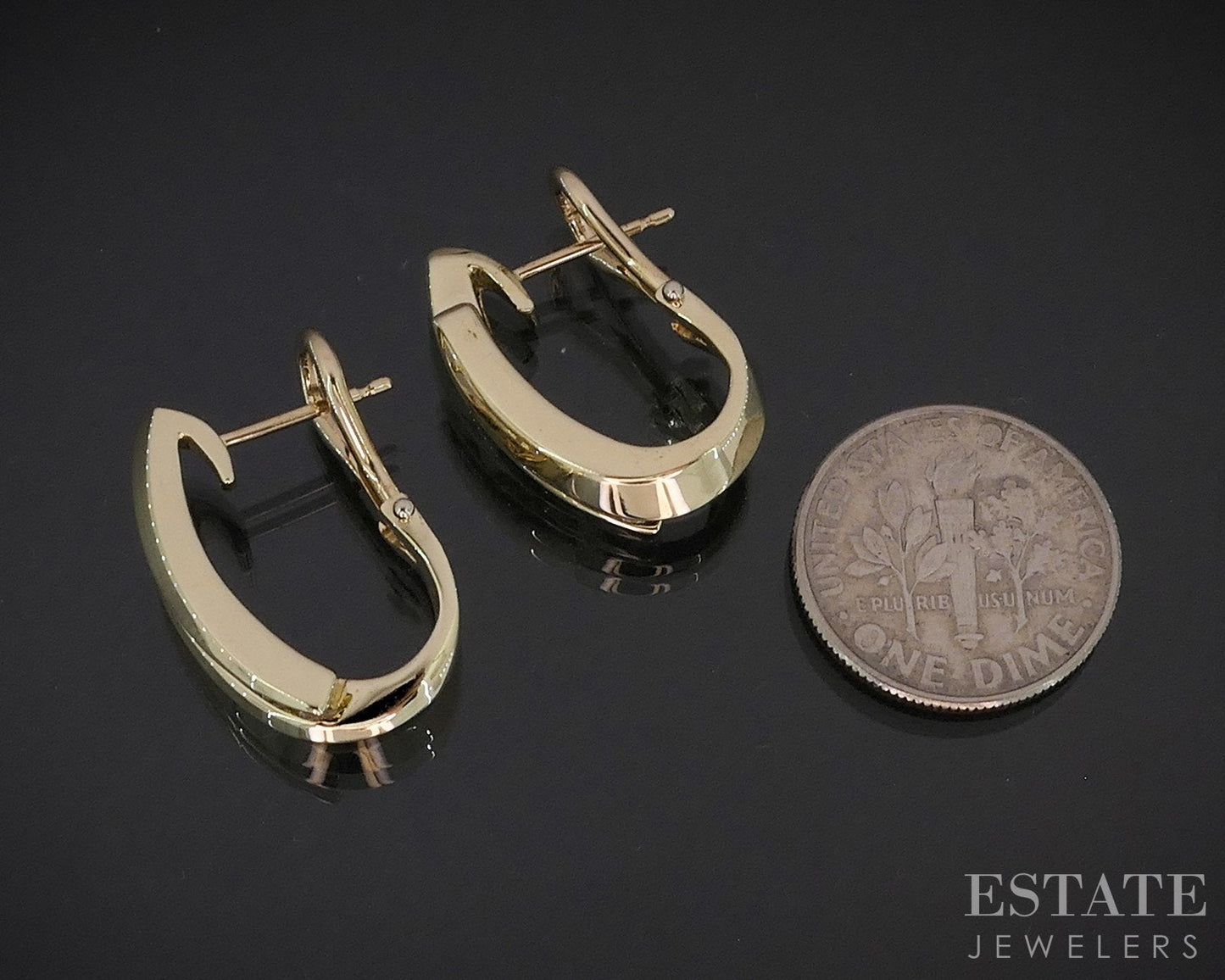 14k Yellow Gold Natural .56ctw Diamond J Hoop Omega Back Earrings 8g i18809