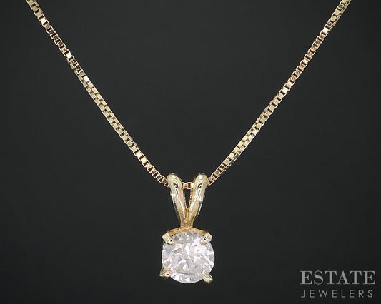 14k Yellow Gold Round Natural .50ct Diamond Solitaire Necklace 2.5g i18813