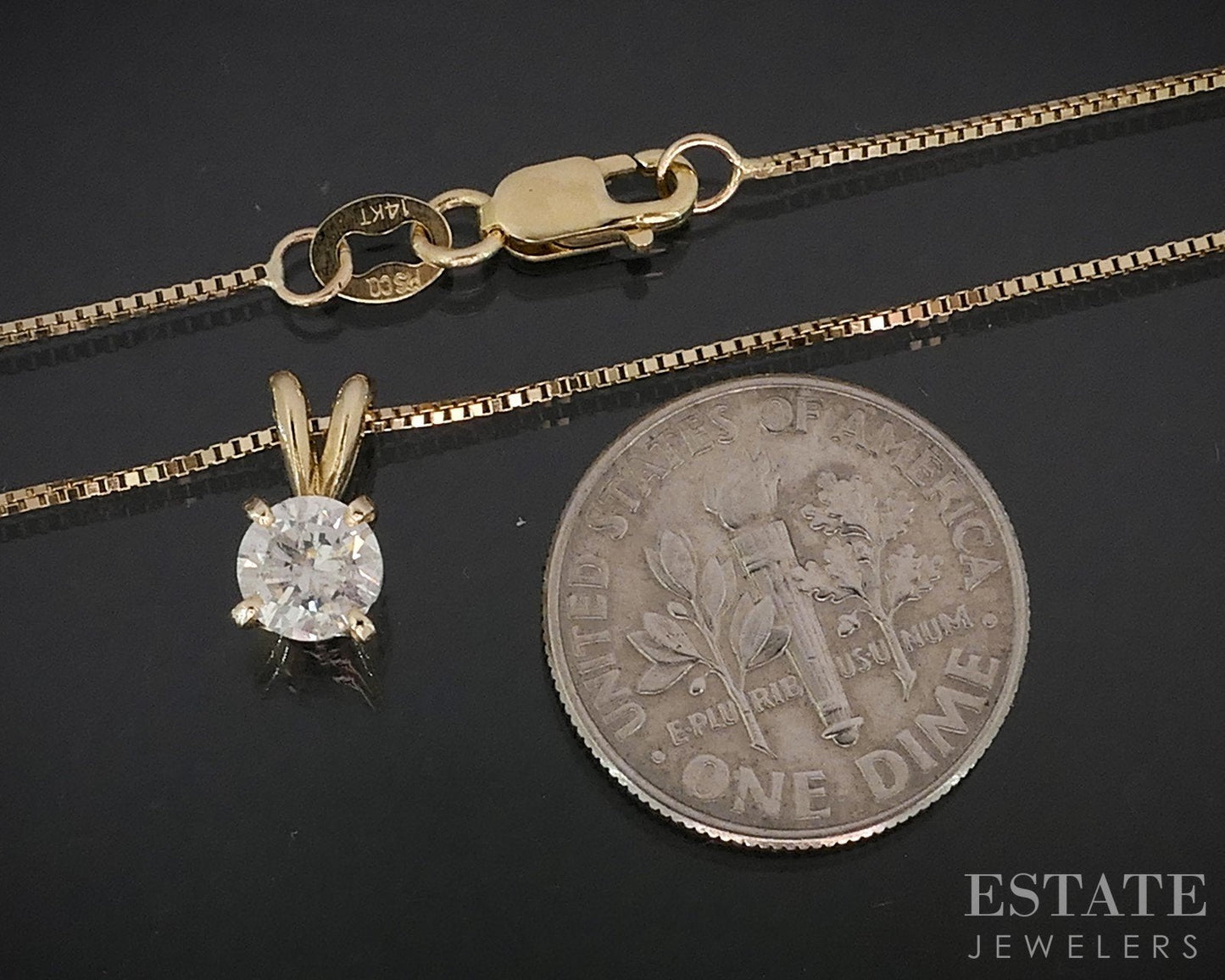 14k Yellow Gold Round Natural .50ct Diamond Solitaire Necklace 2.5g i18813