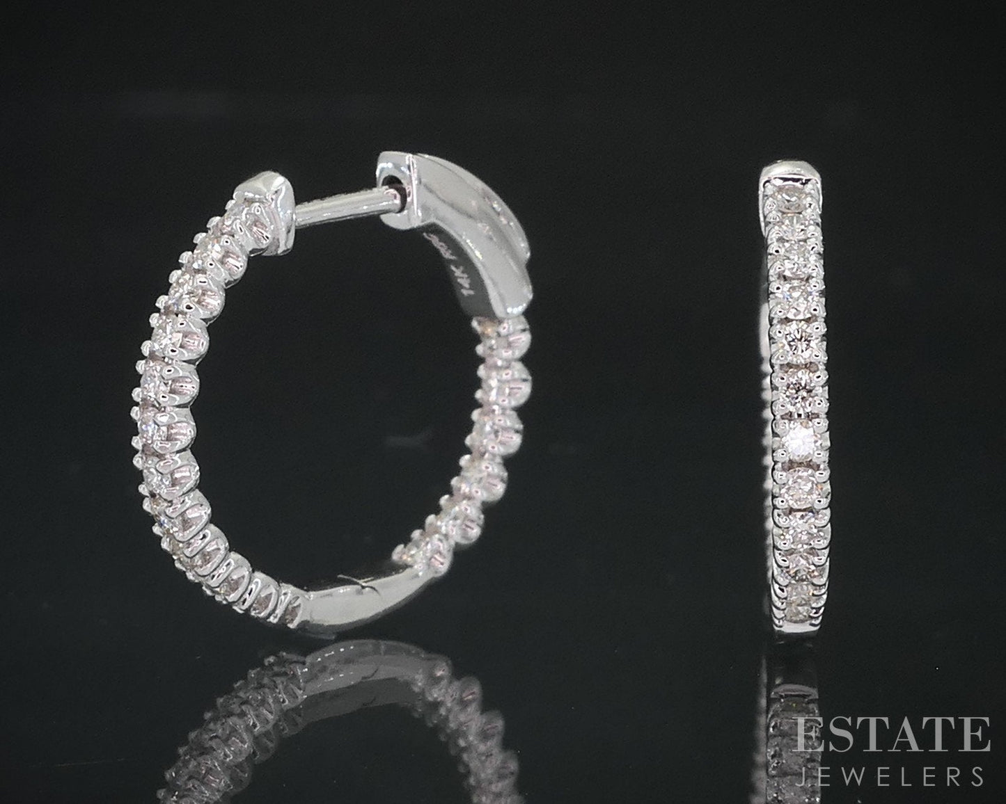 14k White Gold Round Natural .36ctw Diamond Inside Out Hoop Earrings 2.8g i18805