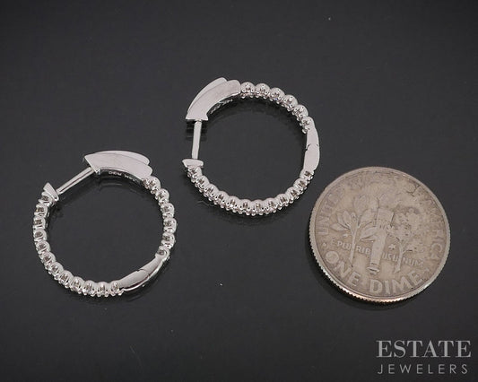 14k White Gold Round Natural .36ctw Diamond Inside Out Hoop Earrings 2.8g i18805