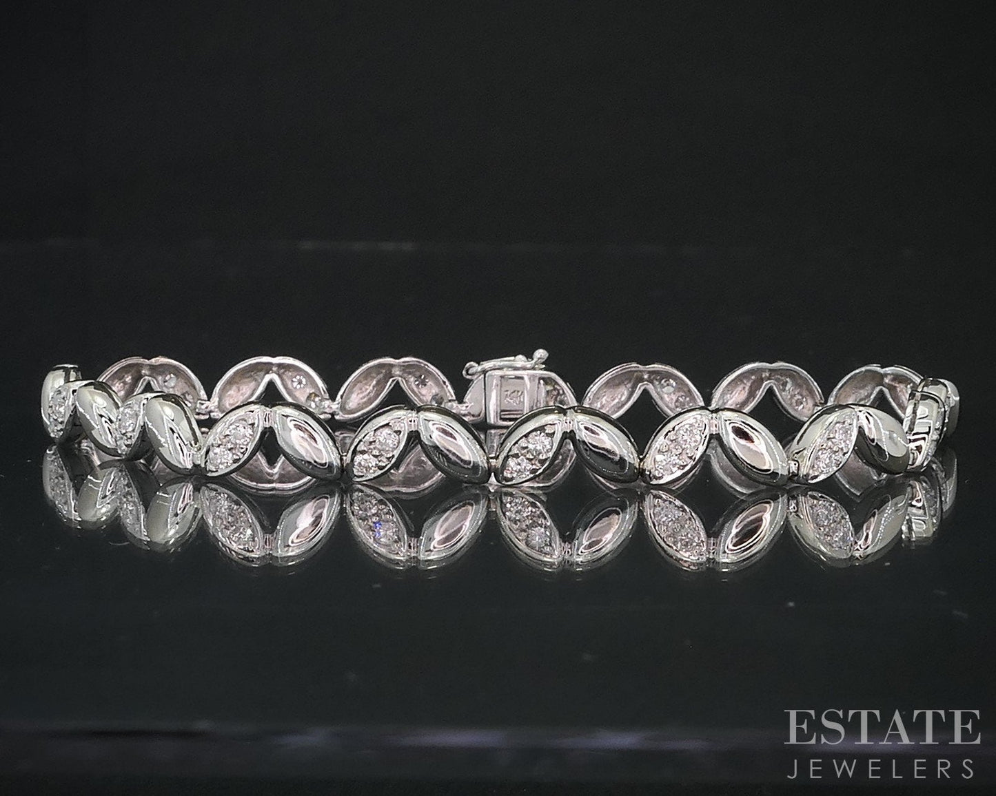 14k White Gold Natural .51ctw Diamond Leaf Tennis Bracelet 10.4g 7"L i18807