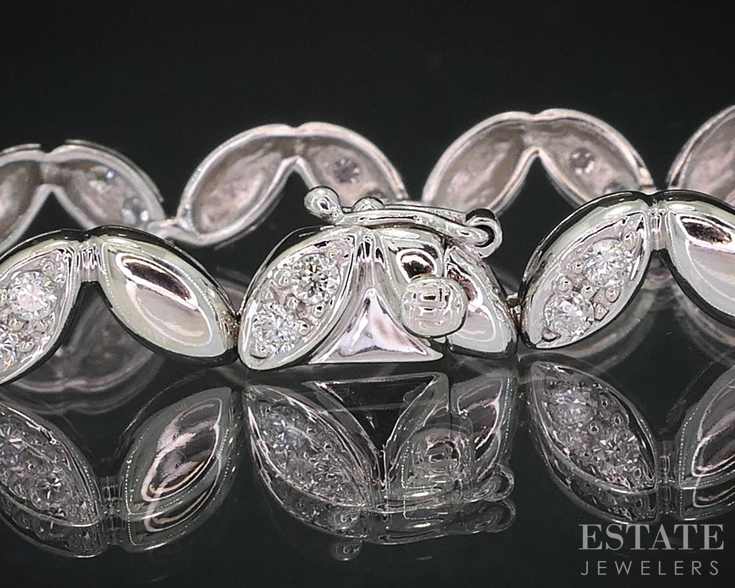 14k White Gold Natural .51ctw Diamond Leaf Tennis Bracelet 10.4g 7"L i18807