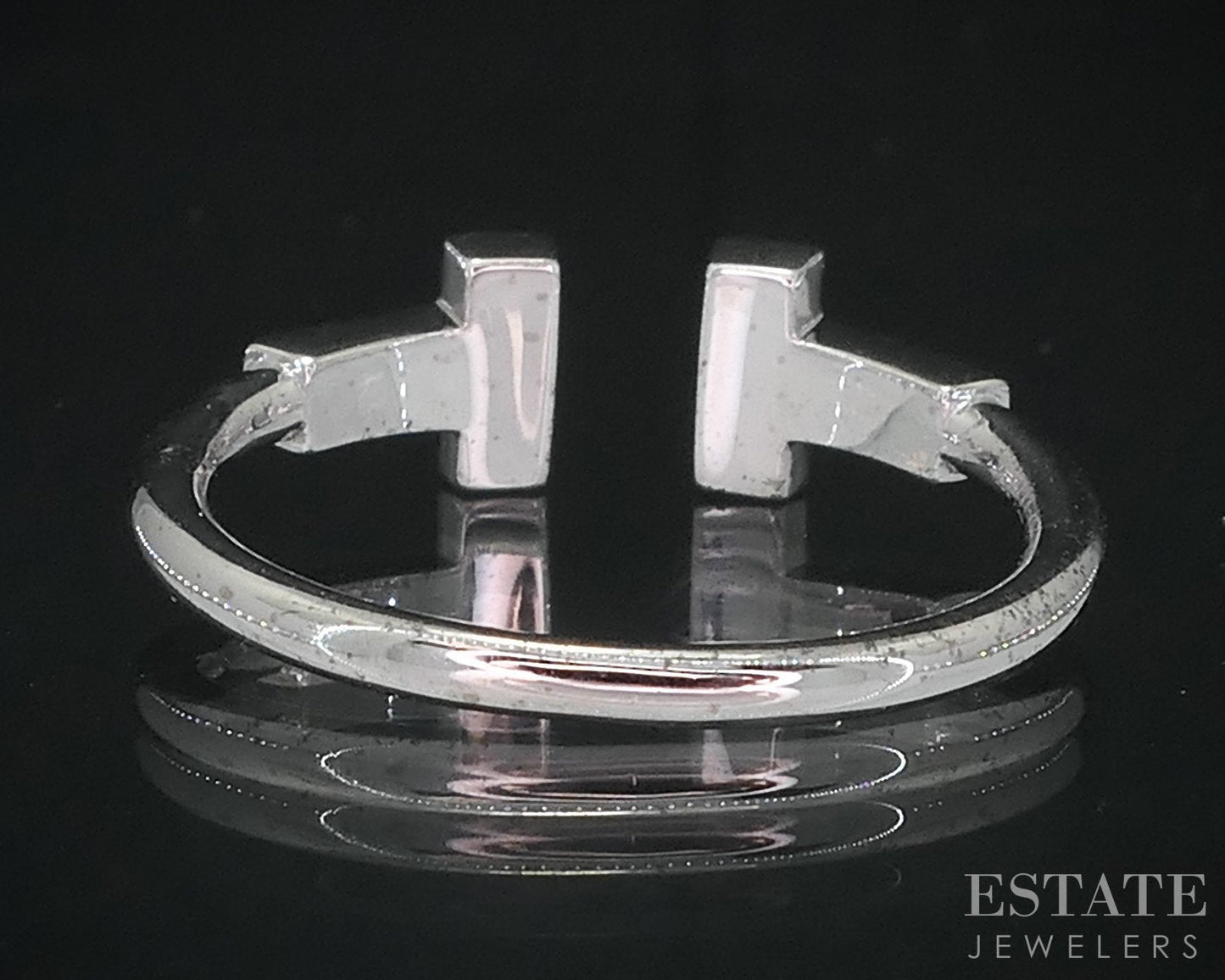 18k White Gold Tiffany & Co. Natural .13ctw Diamond T Wire Band Ring 2.8g i18825