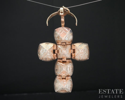 Antique 9k Yellow Gold Masonic Foldable Ball Cross Charm Pendant 6.5g i18843