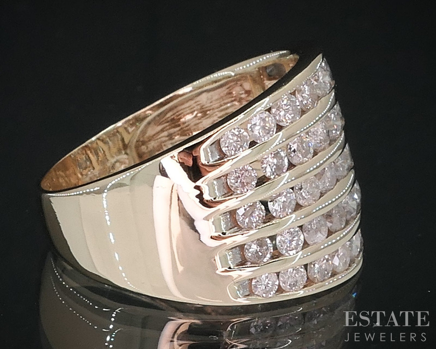 10k Yellow Gold Natural 1.25ctw Diamond Ladies Wide Band Ring 6.9g i18837