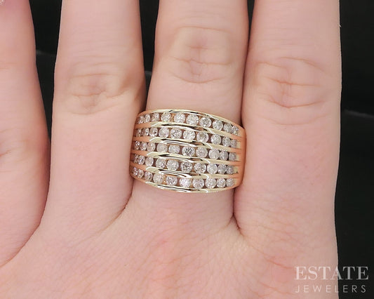 10k Yellow Gold Natural 1.25ctw Diamond Ladies Wide Band Ring 6.9g i18837